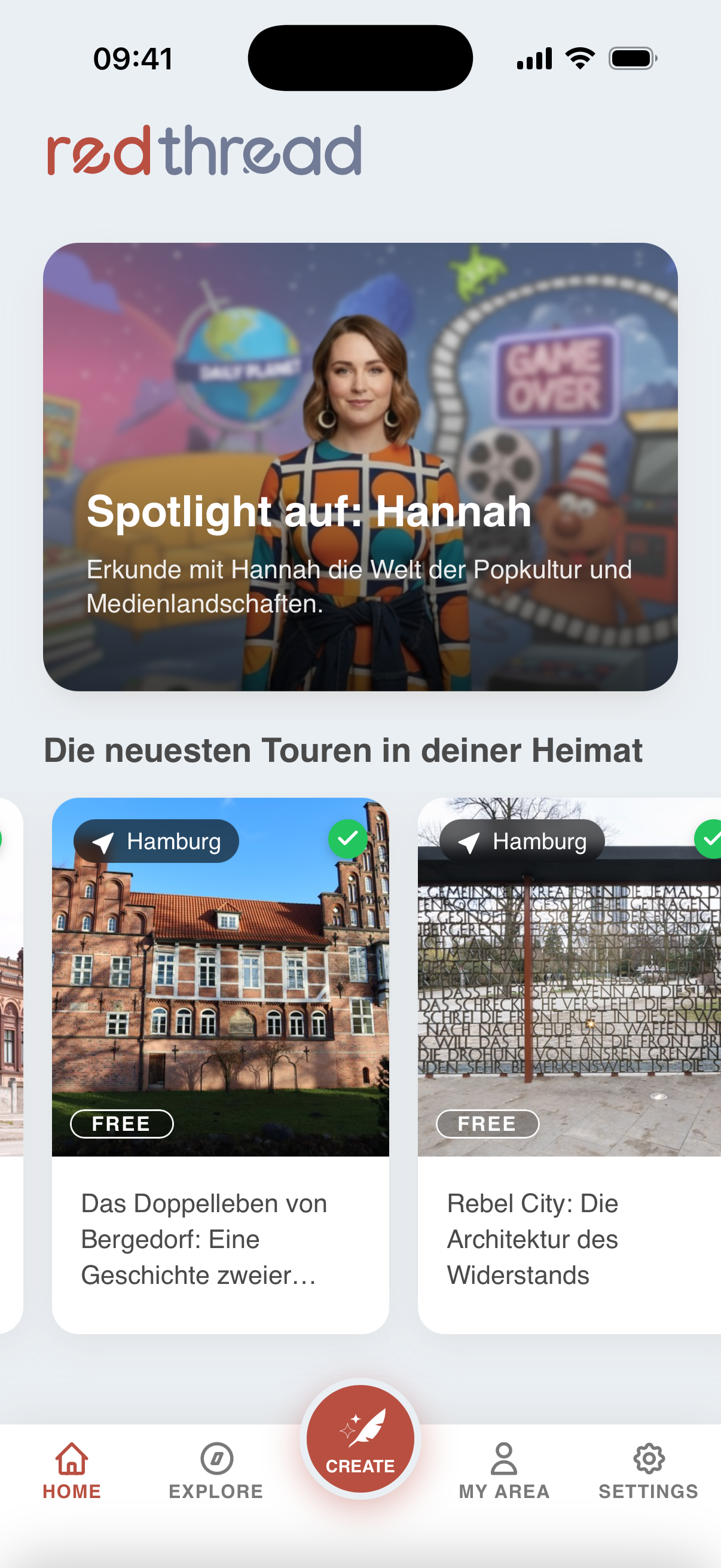 Screen der Red Thread Startseite