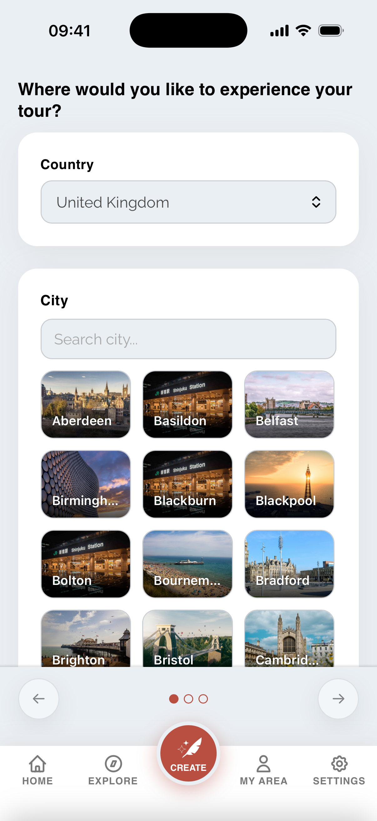 Screenshot of tour creation