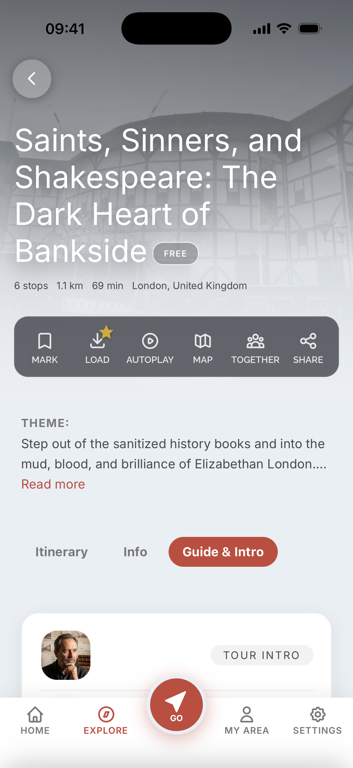 Screenshot of a Red Thread tour detail page with story section and tour information